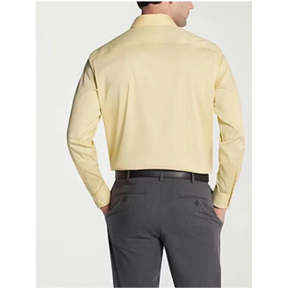 NEW Van Heusen Cream Yellow Regular Fit Stretch Wrinkle Free Dress Shirt 18 2XL